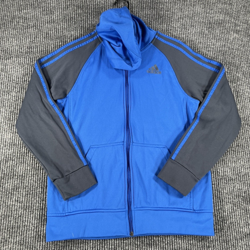 Adidas Jacket Youth Boys XL 18 Blue Black Long Sleeve Full Zip Activewear